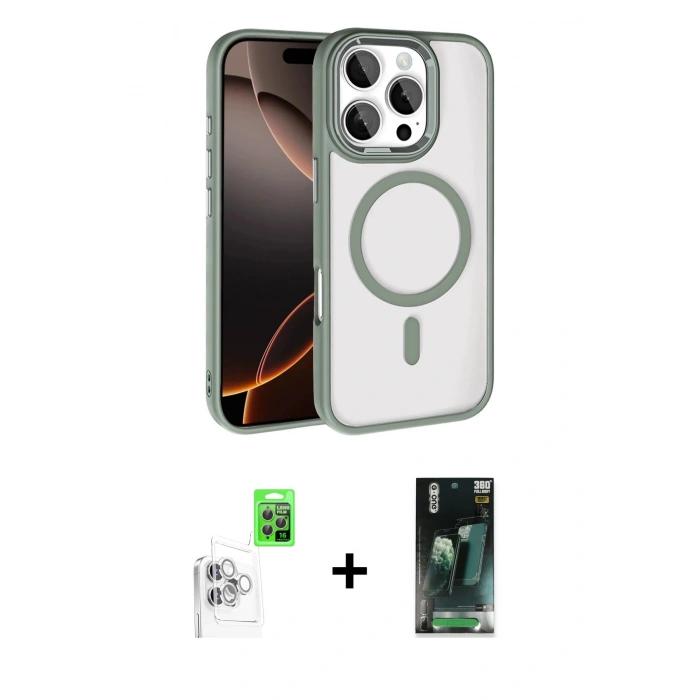 MARSİLYAN™- iPhone 16 Pro Max Kılıf Kıvılcım Prime - Siyah 360 Mat Full Body Arka Koruyucu + Raze Metal Kamera Lens - BZ