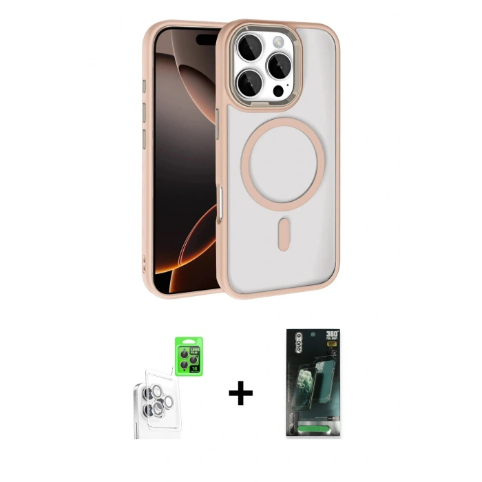 MARSİLYAN™- iPhone 16 Pro Max Kılıf Kıvılcım Prime - Siyah 360 Mat Full Body Arka Koruyucu + Raze Metal Kamera Lens - BZ
