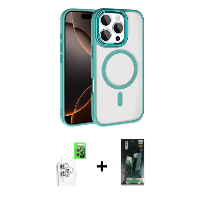 MARSİLYAN™- iPhone 16 Pro Max Kılıf Kıvılcım Prime - Siyah 360 Mat Full Body Arka Koruyucu + Raze Metal Kamera Lens - BZ