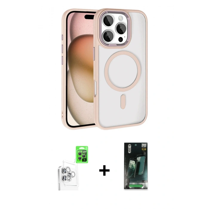 MARSİLYAN™- iPhone 16 Pro Max Kılıf Kıvılcım Prime - Siyah 360 Mat Full Body Arka Koruyucu + Raze Metal Kamera Lens - BZ