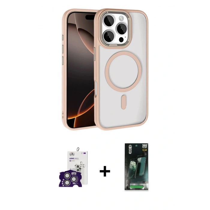 MARSİLYAN™- iPhone 16 Pro Max Kılıf Kıvılcım Prime - Siyah 360 Mat Full Body Arka Koruyucu + Bilvis Titan Kamera Lens - GS