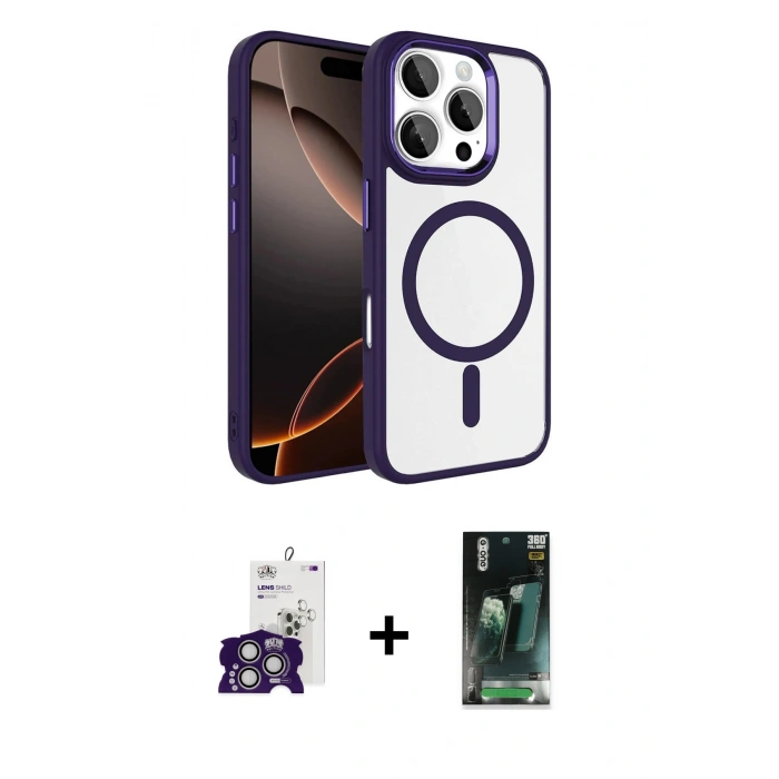 MARSİLYAN™- iPhone 16 Pro Max Kılıf Kıvılcım Prime - Siyah 360 Mat Full Body Arka Koruyucu + Bilvis Titan Kamera Lens - GS