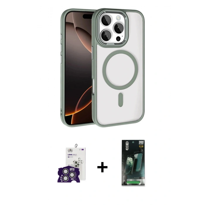 MARSİLYAN™- iPhone 16 Pro Max Kılıf Kıvılcım Prime - Siyah 360 Mat Full Body Arka Koruyucu + Bilvis Titan Kamera Lens - GS