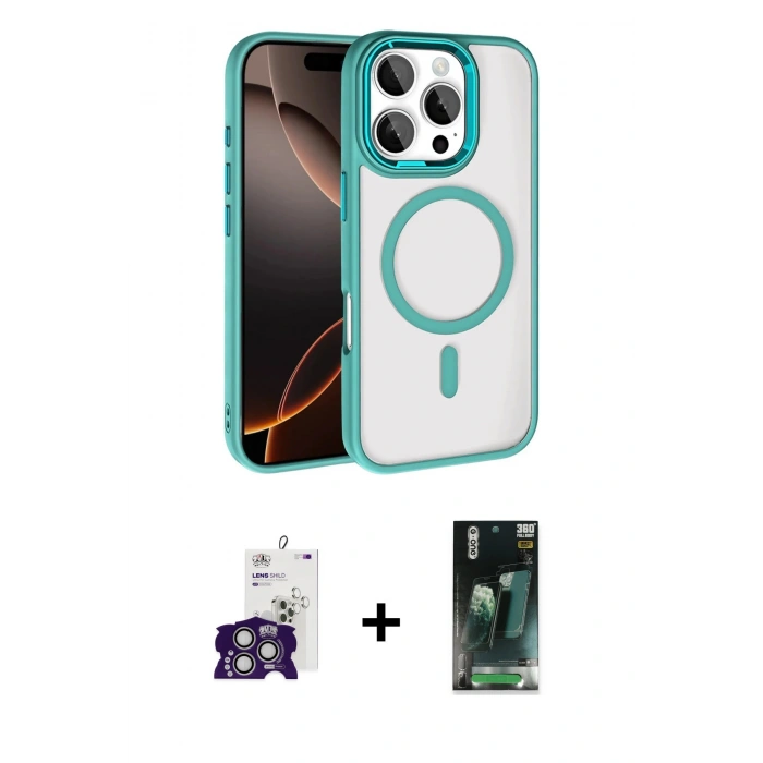 MARSİLYAN™- iPhone 16 Pro Max Kılıf Kıvılcım Prime - Siyah 360 Mat Full Body Arka Koruyucu + Bilvis Titan Kamera Lens - GS
