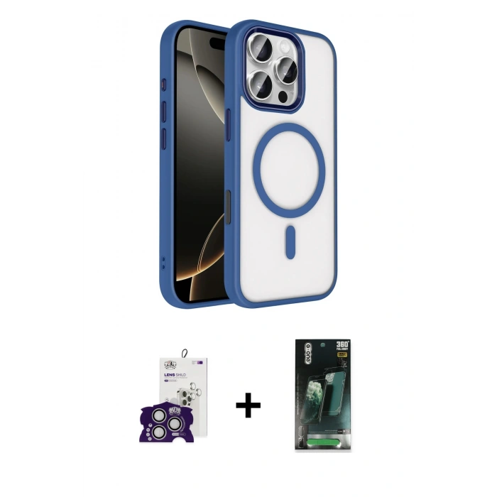 MARSİLYAN™- iPhone 16 Pro Max Kılıf Kıvılcım Prime - Siyah 360 Mat Full Body Arka Koruyucu + Bilvis Titan Kamera Lens - GS