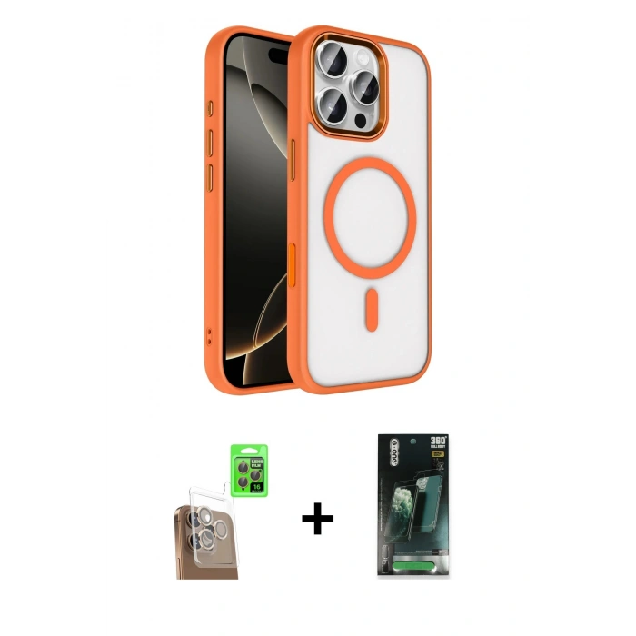MARSİLYAN™- iPhone 16 Pro Max Kılıf Kıvılcım Prime - Siyah 360 Mat Full Body Arka Koruyucu + Çöl Titanyum Raze Metal Kamera Lens