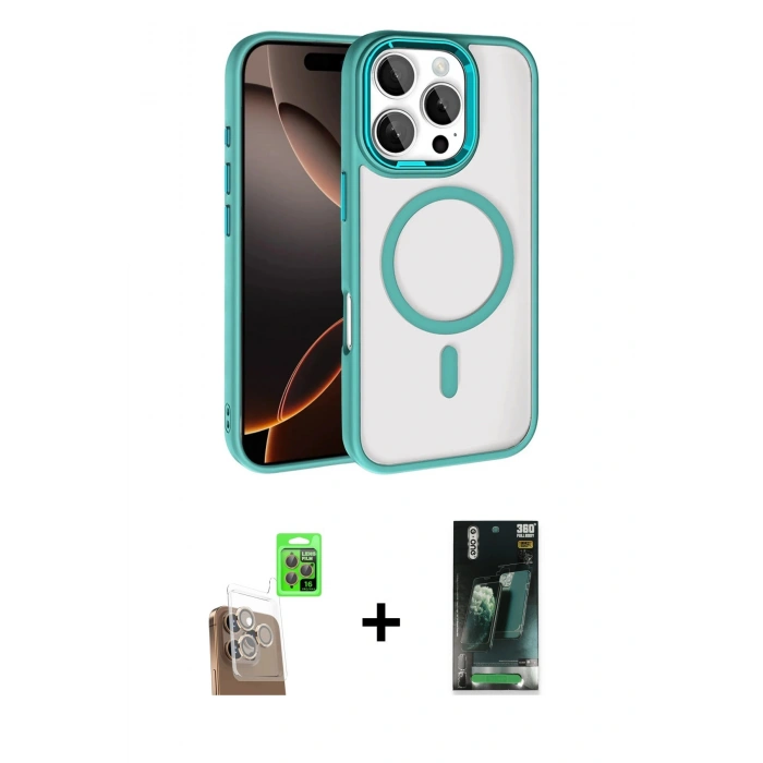 MARSİLYAN™- iPhone 16 Pro Max Kılıf Kıvılcım Prime - Siyah 360 Mat Full Body Arka Koruyucu + Çöl Titanyum Raze Metal Kamera Lens