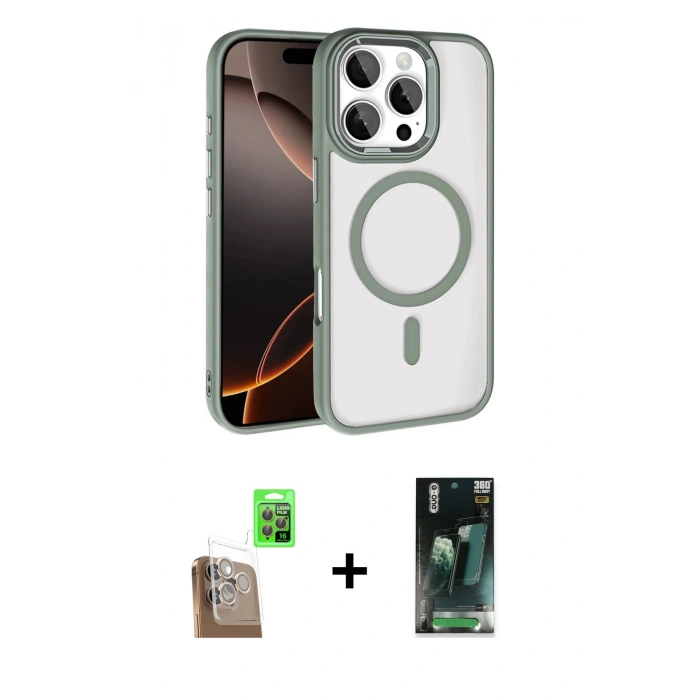 MARSİLYAN™- iPhone 16 Pro Max Kılıf Kıvılcım Prime - Siyah 360 Mat Full Body Arka Koruyucu + Çöl Titanyum Raze Metal Kamera Lens