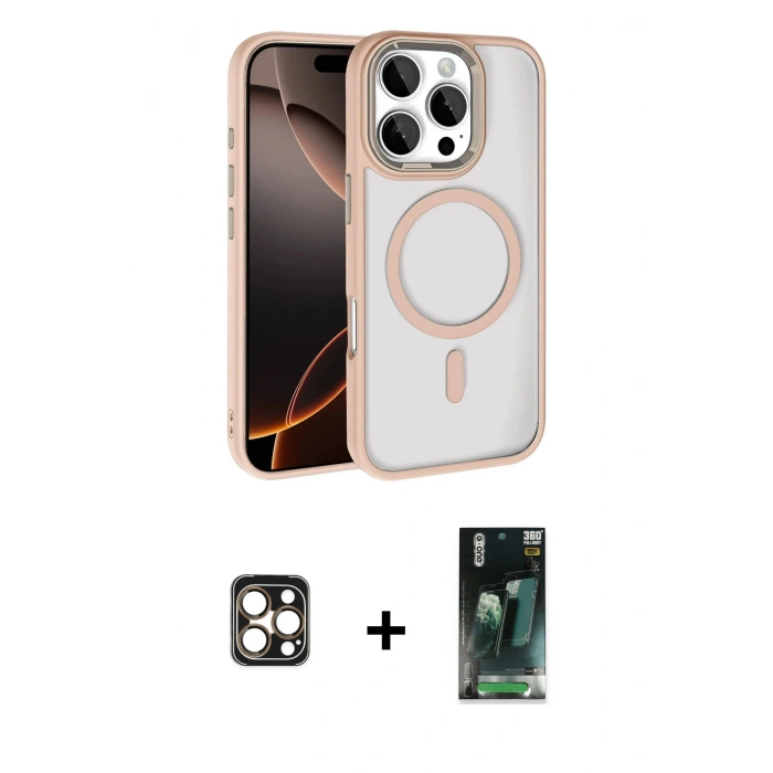 MARSİLYAN™- iPhone 16 Pro Max Kılıf Kıvılcım Prime - Siyah 360 Mat Full Body Arka Koruyucu + PVD Metal Kamera Lens - GD