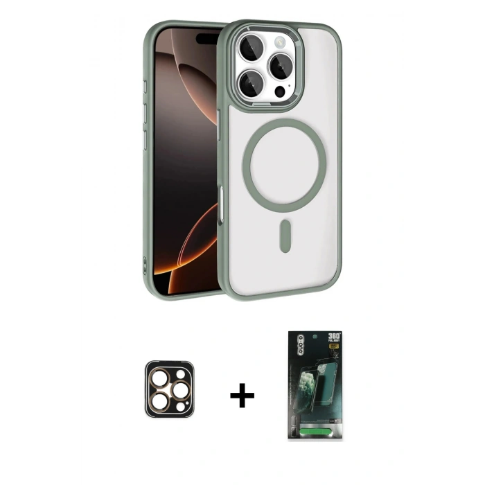 MARSİLYAN™- iPhone 16 Pro Max Kılıf Kıvılcım Prime - Siyah 360 Mat Full Body Arka Koruyucu + PVD Metal Kamera Lens - GD