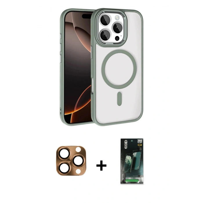 MARSİLYAN™- iPhone 16 Pro Max Kılıf Kıvılcım Prime - Siyah 360 Mat Full Body Arka Koruyucu + Pers Alüminyum Kamera Lens - CLTM