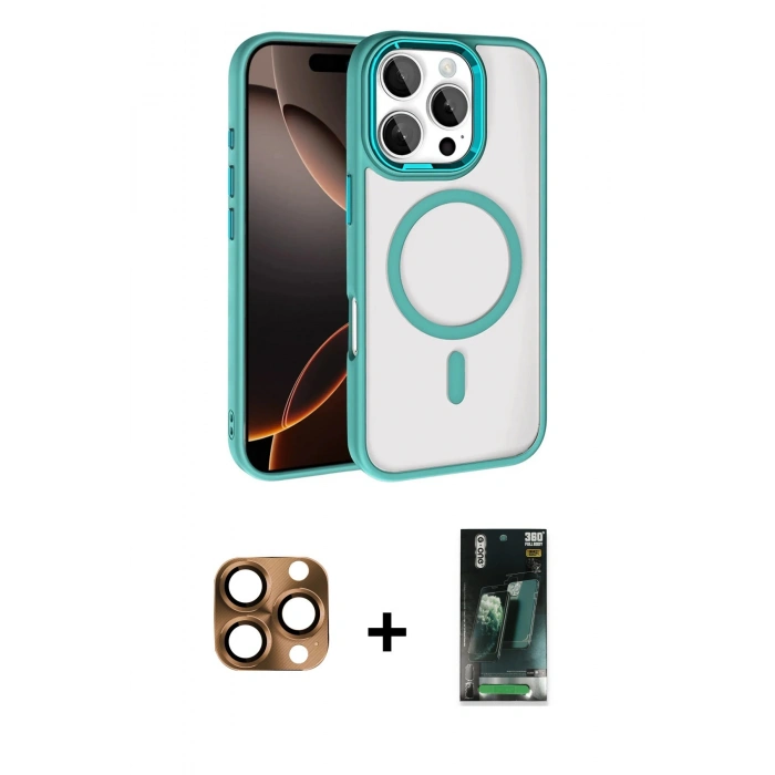 MARSİLYAN™- iPhone 16 Pro Max Kılıf Kıvılcım Prime - Siyah 360 Mat Full Body Arka Koruyucu + Pers Alüminyum Kamera Lens - CLTM