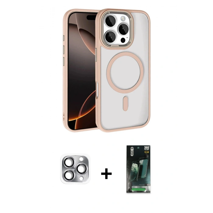MARSİLYAN™- iPhone 16 Pro Max Kılıf Kıvılcım Prime - Siyah 360 Mat Full Body Arka Koruyucu + Pers Alüminyum Kamera Lens - GI