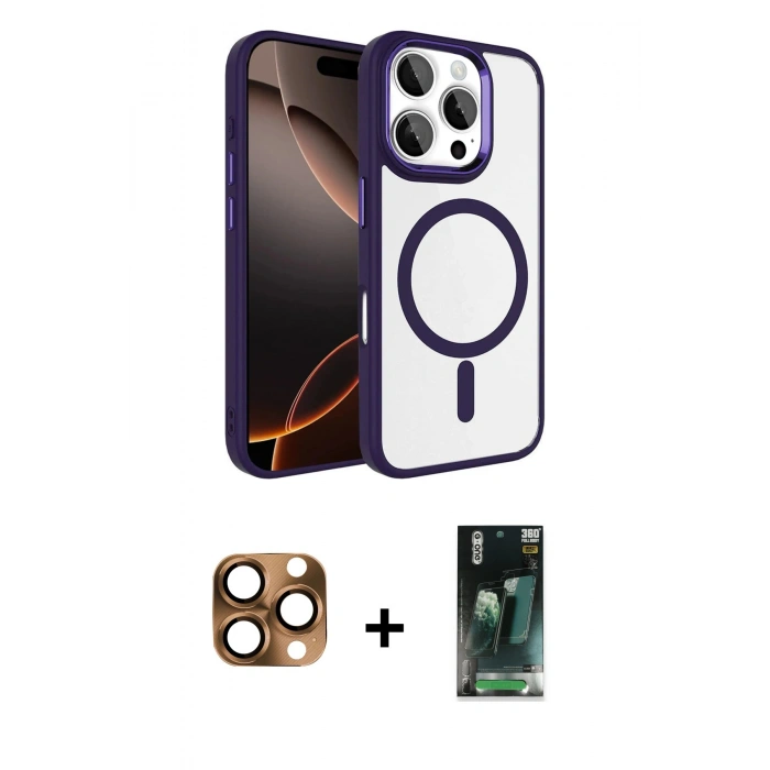 MARSİLYAN™- iPhone 16 Pro Max Kılıf Kıvılcım Prime - Siyah 360 Mat Full Body Arka Koruyucu + Pers Alüminyum Kamera Lens - CLTM