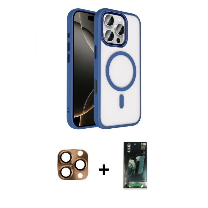 MARSİLYAN™- iPhone 16 Pro Max Kılıf Kıvılcım Prime - Siyah 360 Mat Full Body Arka Koruyucu + Pers Alüminyum Kamera Lens - CLTM