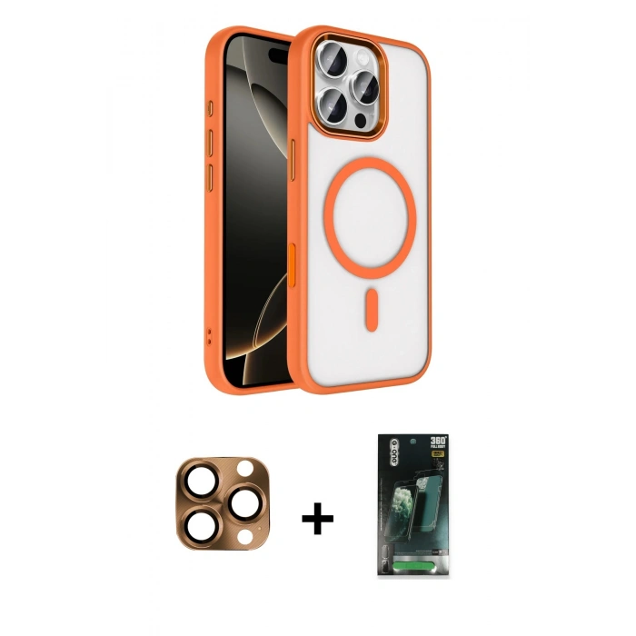 MARSİLYAN™- iPhone 16 Pro Max Kılıf Kıvılcım Prime - Siyah 360 Mat Full Body Arka Koruyucu + Pers Alüminyum Kamera Lens - CLTM