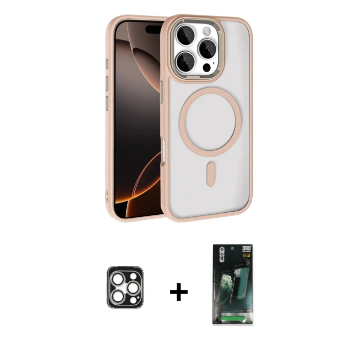 MARSİLYAN™- iPhone 16 Pro Max Kılıf Kıvılcım Prime - Siyah 360 Mat Full Body Arka Koruyucu + PVD Metal Kamera Lens - GS