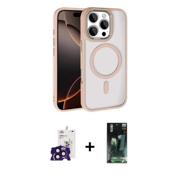 MARSİLYAN™- iPhone 16 Pro Max Kılıf Kıvılcım Prime - Siyah 360 Mat Full Body Arka Koruyucu + Bilvis Titan Kamera Lens - SH