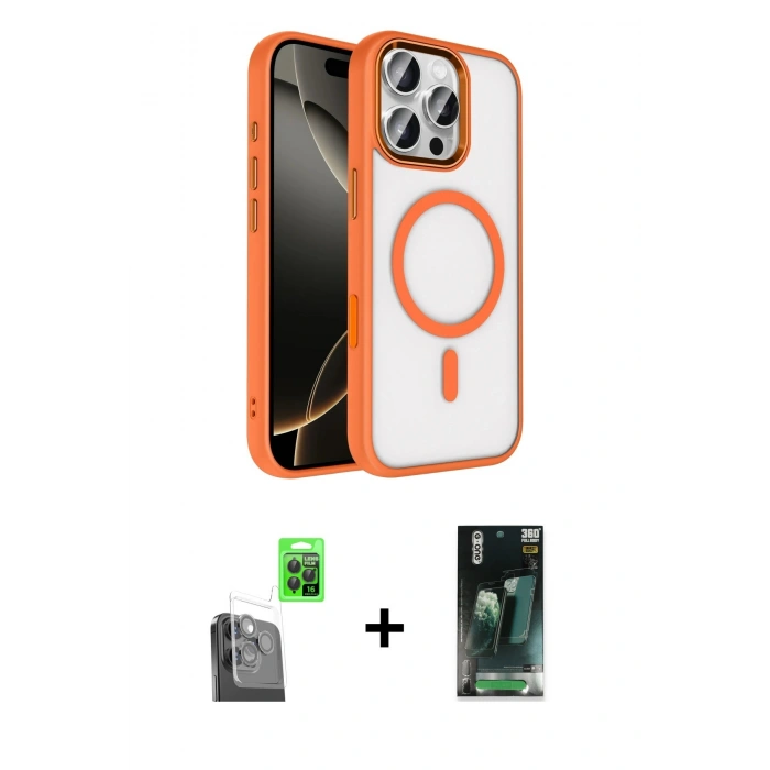 MARSİLYAN™- iPhone 16 Pro Max Kılıf Kıvılcım Prime - Siyah 360 Mat Full Body Arka Koruyucu + Siyah Raze Metal Kamera Lens