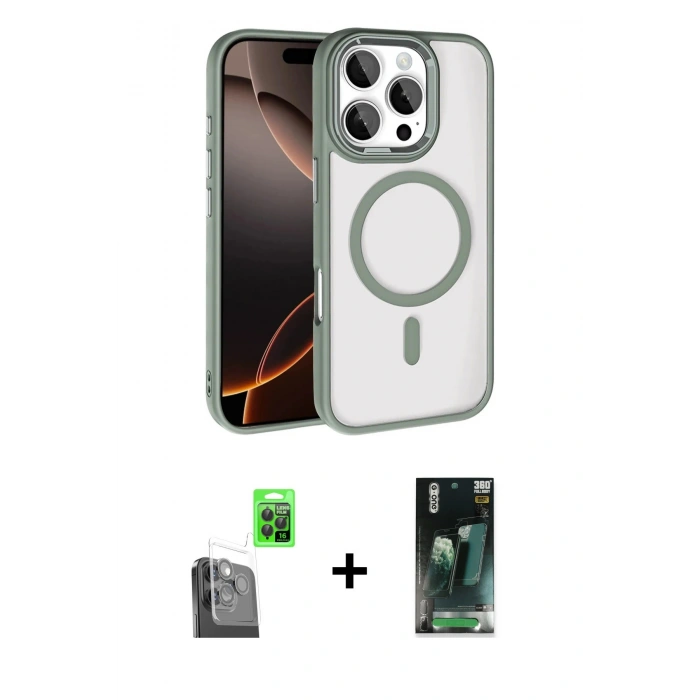 MARSİLYAN™- iPhone 16 Pro Max Kılıf Kıvılcım Prime - Siyah 360 Mat Full Body Arka Koruyucu + Siyah Raze Metal Kamera Lens