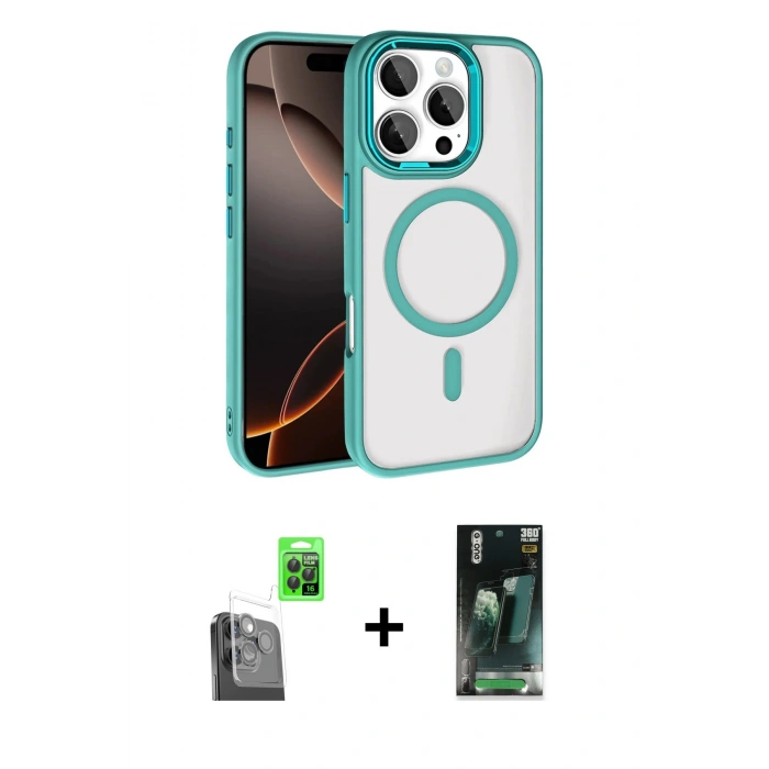 MARSİLYAN™- iPhone 16 Pro Max Kılıf Kıvılcım Prime - Siyah 360 Mat Full Body Arka Koruyucu + Siyah Raze Metal Kamera Lens