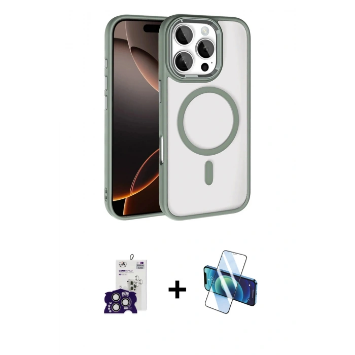 MARSİLYAN™- iPhone 16 Pro Max Kılıf Kıvılcım Prime - Siyah 3D Antistatik Cam Ekran Koruyucu + Bilvis Titan Kamera Lens - TMGI