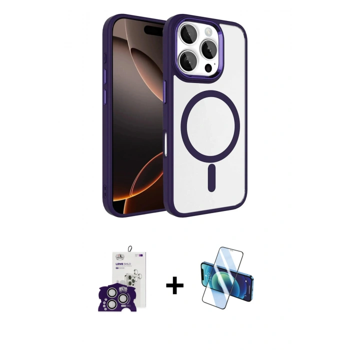 MARSİLYAN™- iPhone 16 Pro Max Kılıf Kıvılcım Prime - Siyah 3D Antistatik Cam Ekran Koruyucu + Bilvis Titan Kamera Lens - GS