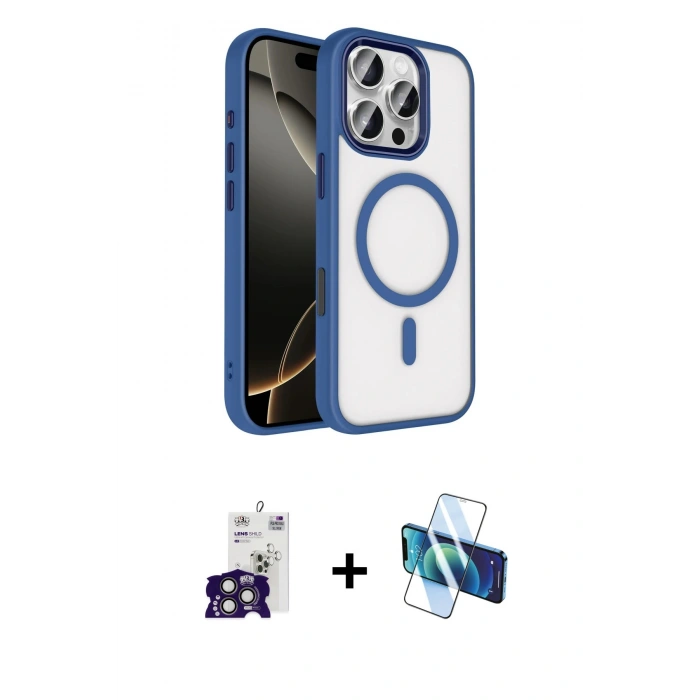 MARSİLYAN™- iPhone 16 Pro Max Kılıf Kıvılcım Prime - Siyah 3D Antistatik Cam Ekran Koruyucu + Bilvis Titan Kamera Lens - TMGI
