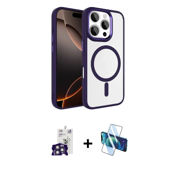 MARSİLYAN™- iPhone 16 Pro Max Kılıf Kıvılcım Prime - Siyah 3D Antistatik Cam Ekran Koruyucu + Bilvis Titan Kamera Lens - TMGI