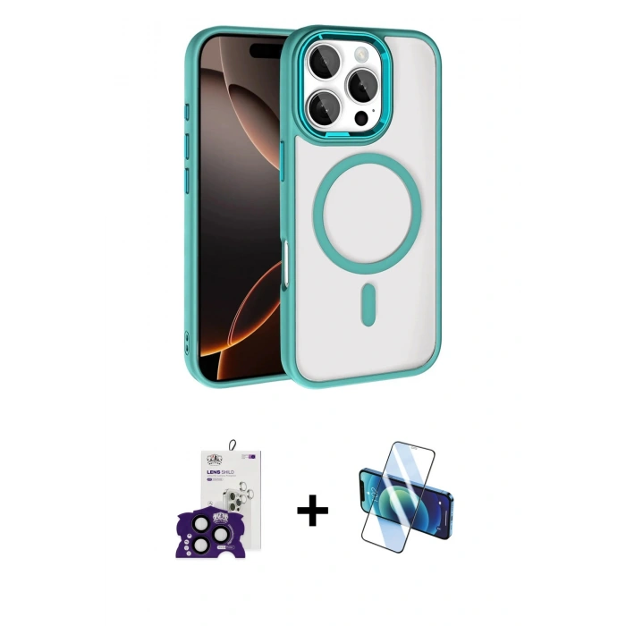 MARSİLYAN™- iPhone 16 Pro Max Kılıf Kıvılcım Prime - Siyah 3D Antistatik Cam Ekran Koruyucu + Bilvis Titan Kamera Lens - SH