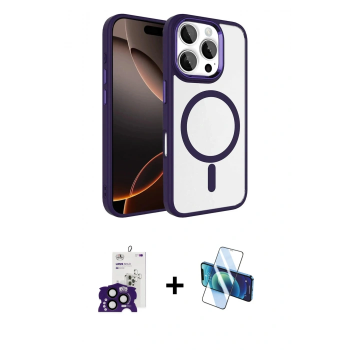 MARSİLYAN™- iPhone 16 Pro Max Kılıf Kıvılcım Prime - Siyah 3D Antistatik Cam Ekran Koruyucu + Bilvis Titan Kamera Lens - SH