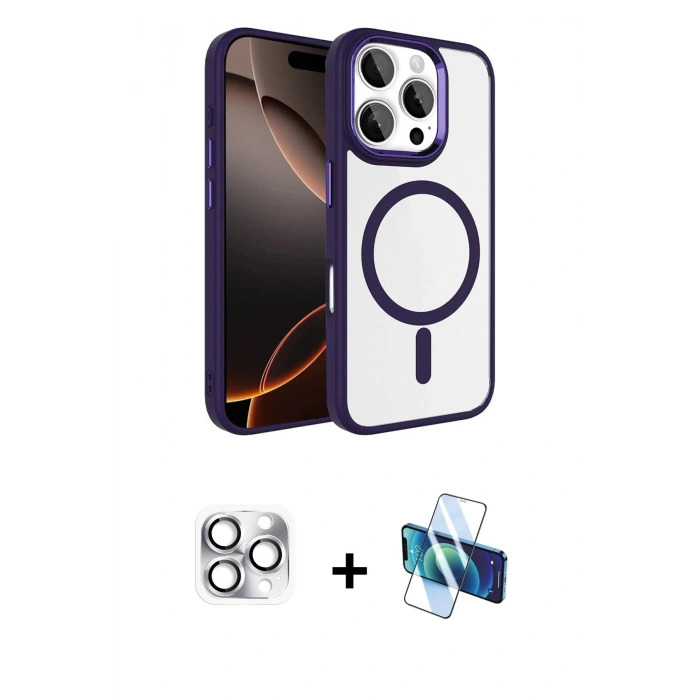 MARSİLYAN™- iPhone 16 Pro Max Kılıf Kıvılcım Prime - Siyah 3D Antistatik Cam Ekran Koruyucu + Pers Alüminyum Kamera Lens - GS