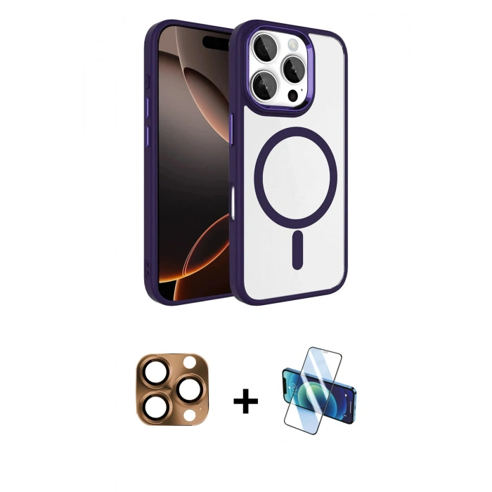 MARSİLYAN™- iPhone 16 Pro Max Kılıf Kıvılcım Prime - Siyah 3D Antistatik Cam Ekran Koruyucu + Pers Alüminyum Kamera Lens - CLTM