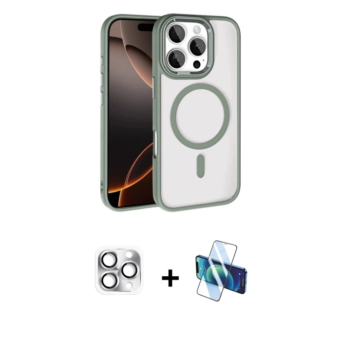 MARSİLYAN™- iPhone 16 Pro Max Kılıf Kıvılcım Prime - Siyah 3D Antistatik Cam Ekran Koruyucu + Pers Alüminyum Kamera Lens - GS