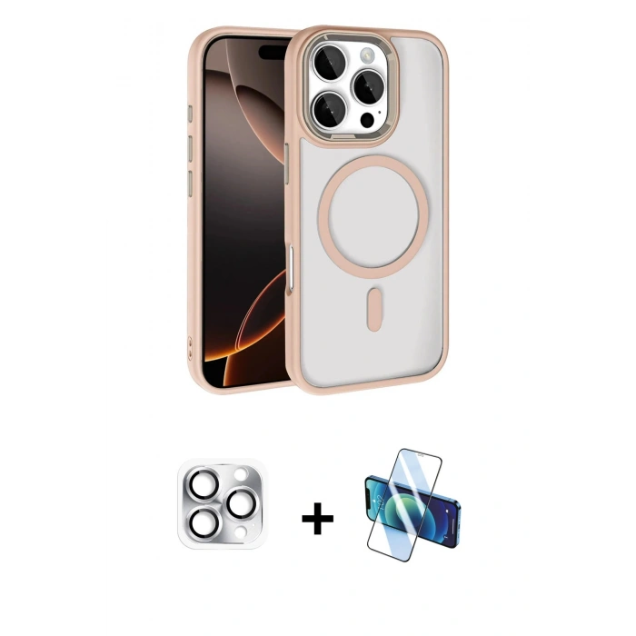 MARSİLYAN™- iPhone 16 Pro Max Kılıf Kıvılcım Prime - Siyah 3D Antistatik Cam Ekran Koruyucu + Pers Alüminyum Kamera Lens - GS