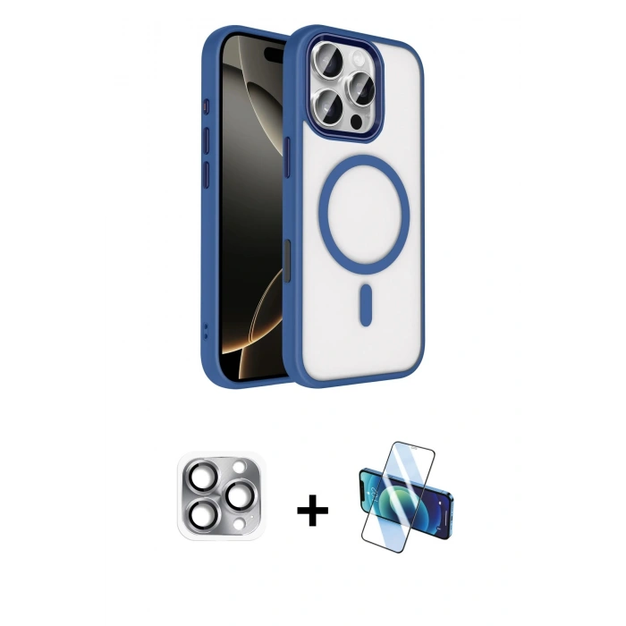 MARSİLYAN™- iPhone 16 Pro Max Kılıf Kıvılcım Prime - Siyah 3D Antistatik Cam Ekran Koruyucu + Pers Alüminyum Kamera Lens - GI
