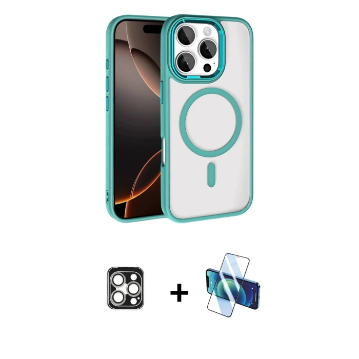MARSİLYAN™- iPhone 16 Pro Max Kılıf Kıvılcım Prime - Siyah 3D Antistatik Cam Ekran Koruyucu + PVD Metal Kamera Lens - GS