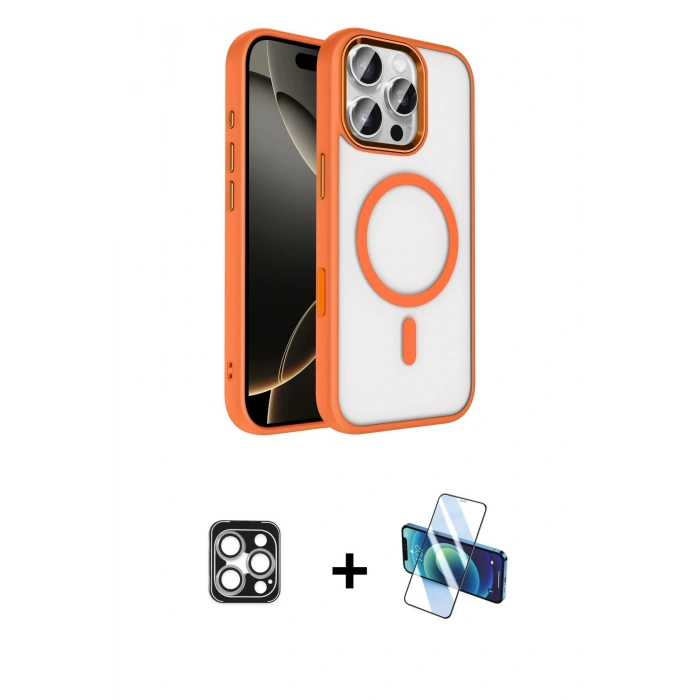 MARSİLYAN™- iPhone 16 Pro Max Kılıf Kıvılcım Prime - Siyah 3D Antistatik Cam Ekran Koruyucu + PVD Metal Kamera Lens - GS