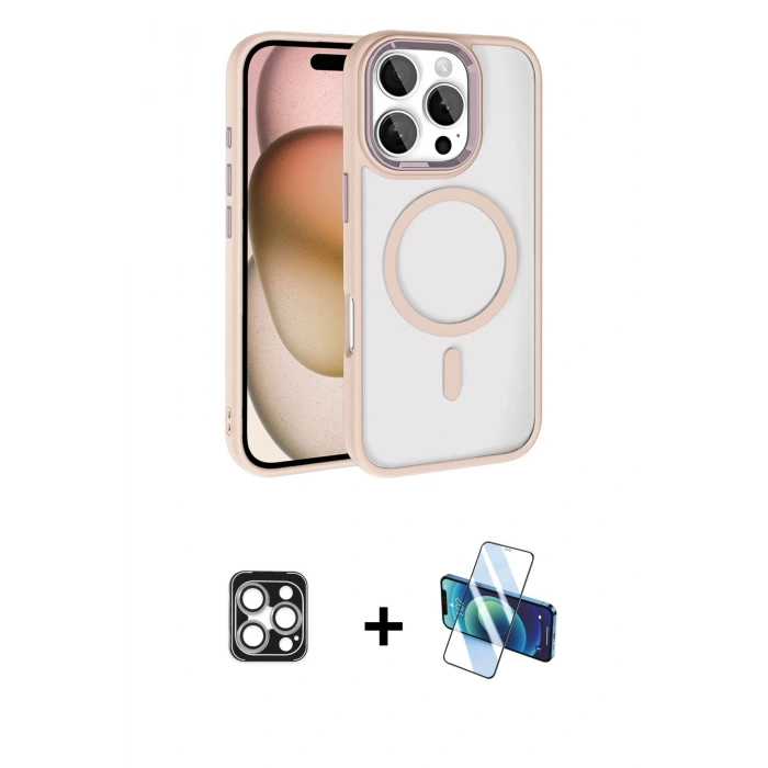 MARSİLYAN™- iPhone 16 Pro Max Kılıf Kıvılcım Prime - Siyah 3D Antistatik Cam Ekran Koruyucu + PVD Metal Kamera Lens - GS