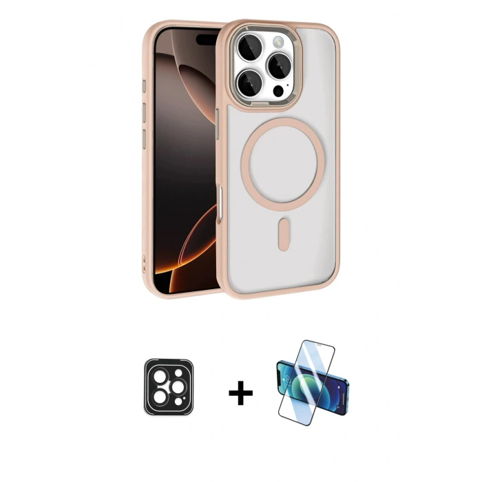 MARSİLYAN™- iPhone 16 Pro Max Kılıf Kıvılcım Prime - Siyah 3D Antistatik Cam Ekran Koruyucu + PVD Metal Kamera Lens - SH