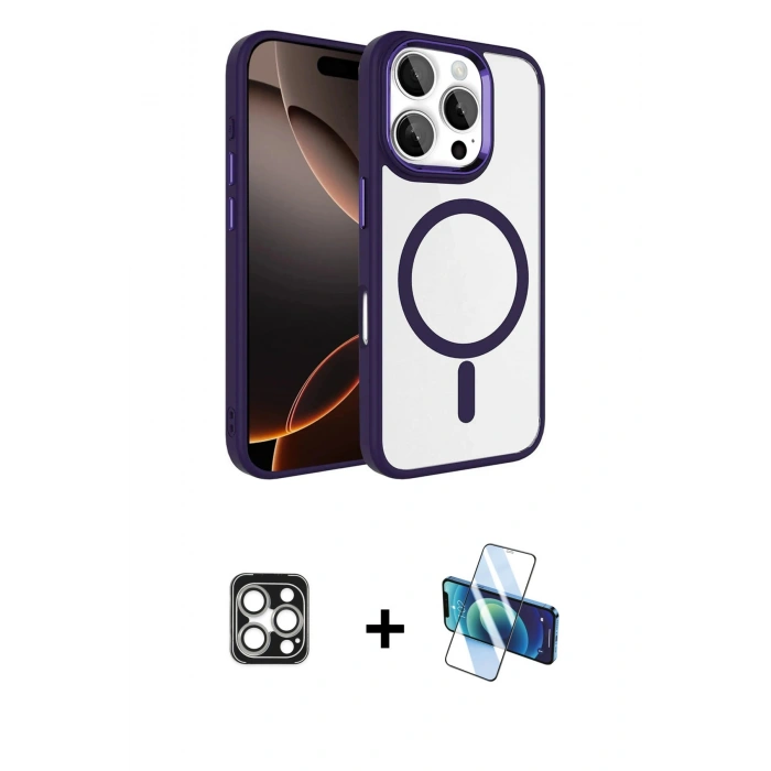 MARSİLYAN™- iPhone 16 Pro Max Kılıf Kıvılcım Prime - Siyah 3D Antistatik Cam Ekran Koruyucu + PVD Metal Kamera Lens - GS