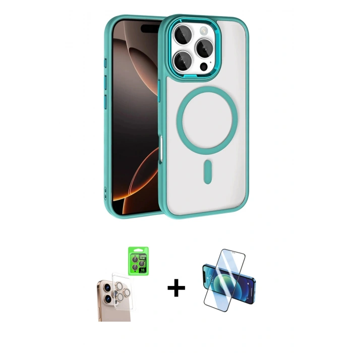 MARSİLYAN™- iPhone 16 Pro Max Kılıf Kıvılcım Prime - Siyah 3D Antistatik Cam Ekran Koruyucu + Raze Metal Kamera Lens - NLGY