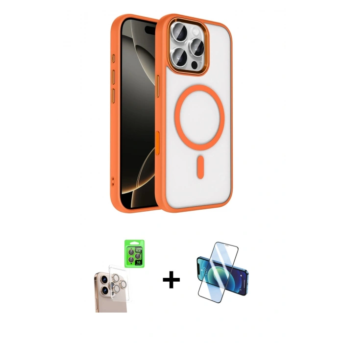 MARSİLYAN™- iPhone 16 Pro Max Kılıf Kıvılcım Prime - Siyah 3D Antistatik Cam Ekran Koruyucu + Raze Metal Kamera Lens - NLGY