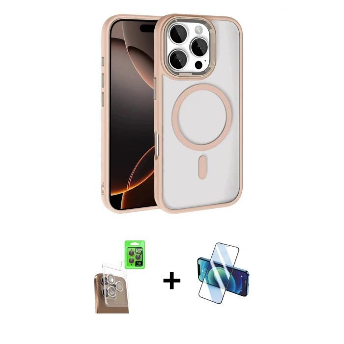 MARSİLYAN™- iPhone 16 Pro Max Kılıf Kıvılcım Prime - Siyah 3D Antistatik Cam Ekran Koruyucu + Raze Metal Kamera Lens - CLTM