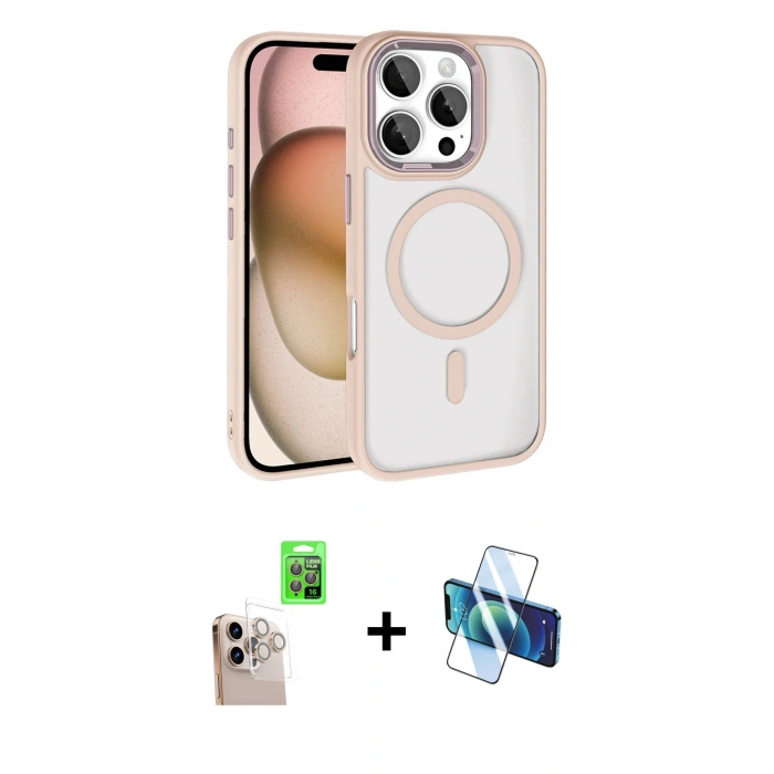 MARSİLYAN™- iPhone 16 Pro Max Kılıf Kıvılcım Prime - Siyah 3D Antistatik Cam Ekran Koruyucu + Raze Metal Kamera Lens - NLGY