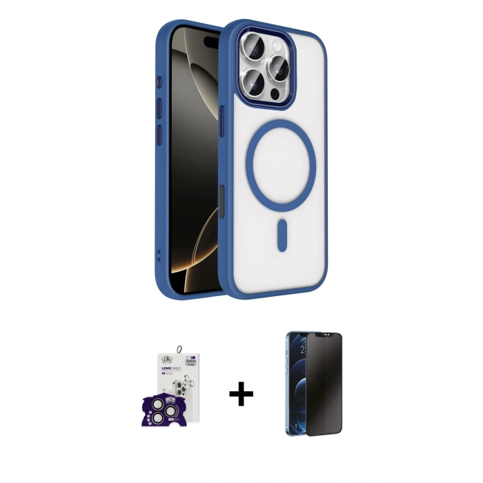 MARSİLYAN™- iPhone 16 Pro Max Kılıf Kıvılcım Prime - Siyah 3D Antistatik Hayalet Cam Ekran Koruyucu + Bilvis Titan Kamera Lens - TMGI