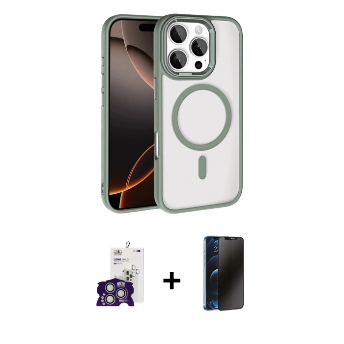 MARSİLYAN™- iPhone 16 Pro Max Kılıf Kıvılcım Prime - Siyah 3D Antistatik Hayalet Cam Ekran Koruyucu + Bilvis Titan Kamera Lens - GS