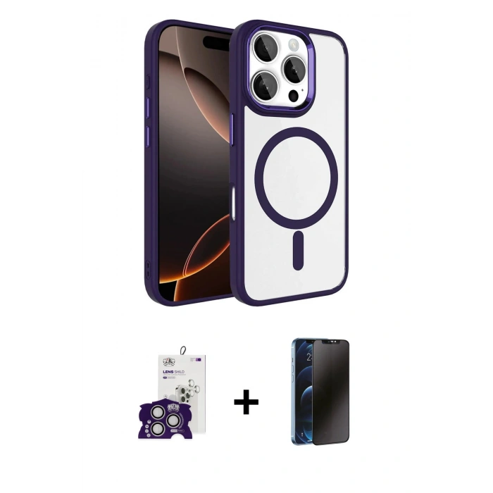 MARSİLYAN™- iPhone 16 Pro Max Kılıf Kıvılcım Prime - Siyah 3D Antistatik Hayalet Cam Ekran Koruyucu + Bilvis Titan Kamera Lens - GS