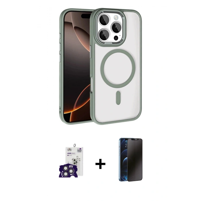 MARSİLYAN™- iPhone 16 Pro Max Kılıf Kıvılcım Prime - Siyah 3D Antistatik Hayalet Cam Ekran Koruyucu + Bilvis Titan Kamera Lens - TMGI