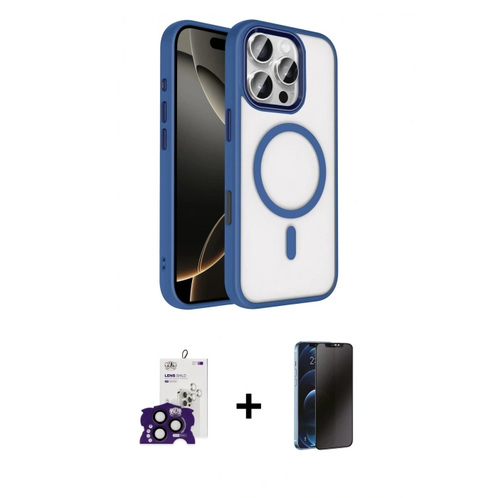 MARSİLYAN™- iPhone 16 Pro Max Kılıf Kıvılcım Prime - Siyah 3D Antistatik Hayalet Cam Ekran Koruyucu + Bilvis Titan Kamera Lens - SH
